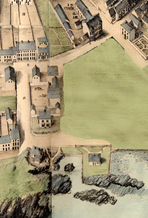 Extract from 1857 map showing the new Bath House on the bottom right.