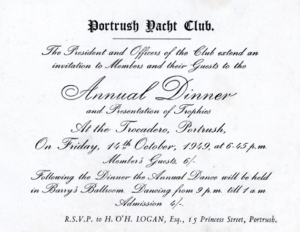 Invitation to Portrush Yacht Club Annual Dinner and Dance 1949