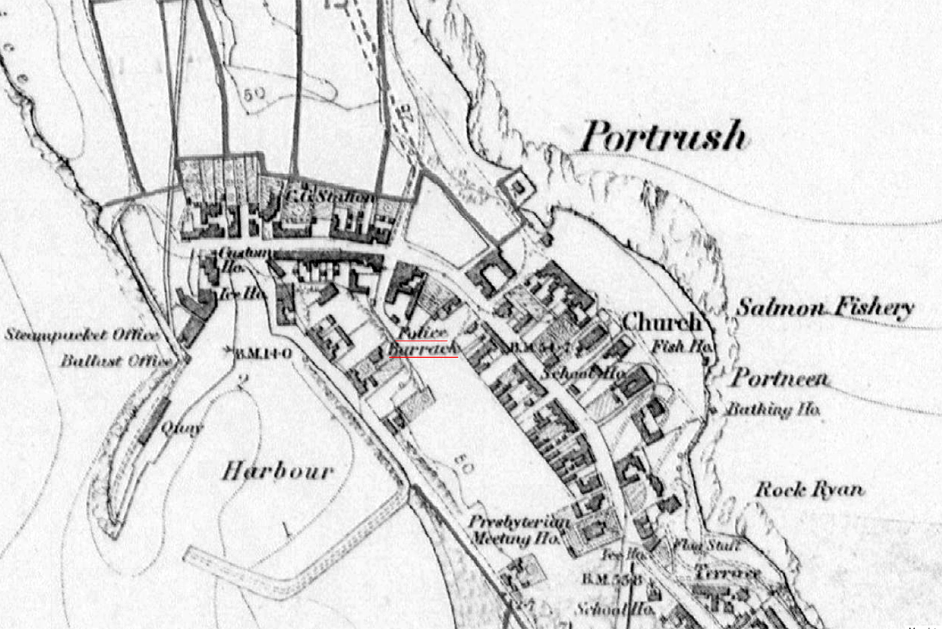 Map showing location of first Police Station - 1850s
