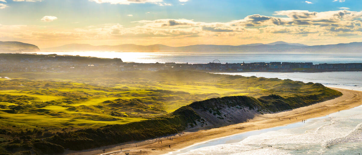Aerial View of Royal Portrush Golf Club and Whiterocks Beach