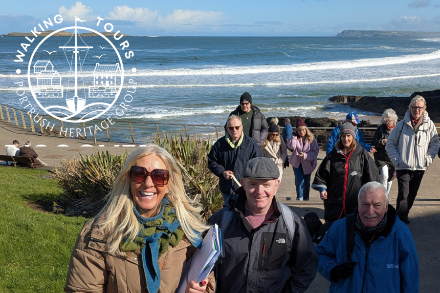 Discover Portrush walking tour cover image featuring a group of tour guides walking by the Arcadia Portrush